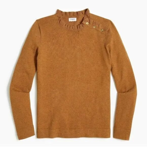 J Crew Factory Tan Ruffle Sweater with Buttons - Picture 1 of 6